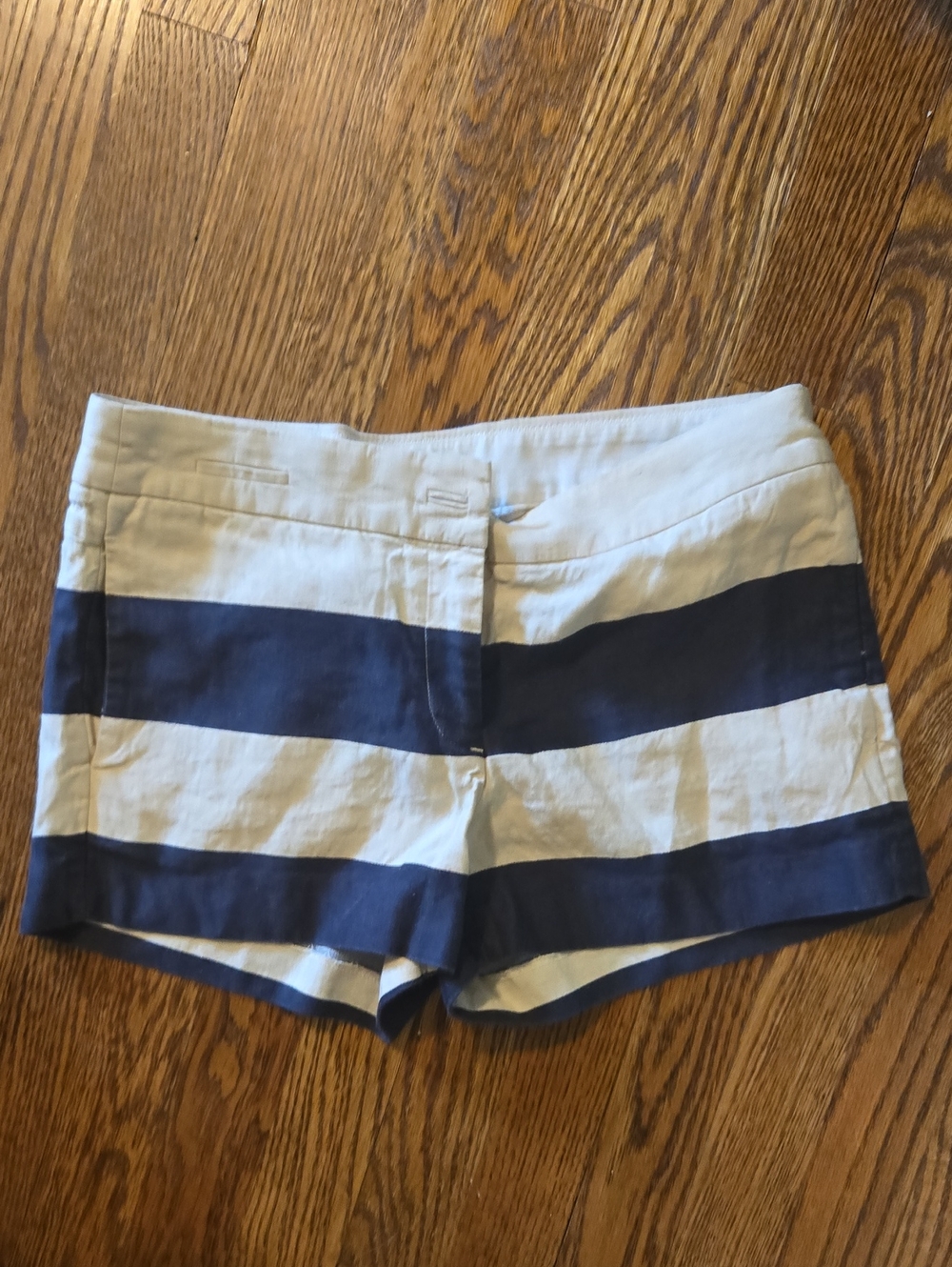 J. Crew Navy and White Striped High Waist Shorts